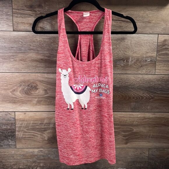 Sporttek Tank Top “Adventure? Alpaca My Bags” , Ladies Large, Pinkish Red - Picture 1 of 4
